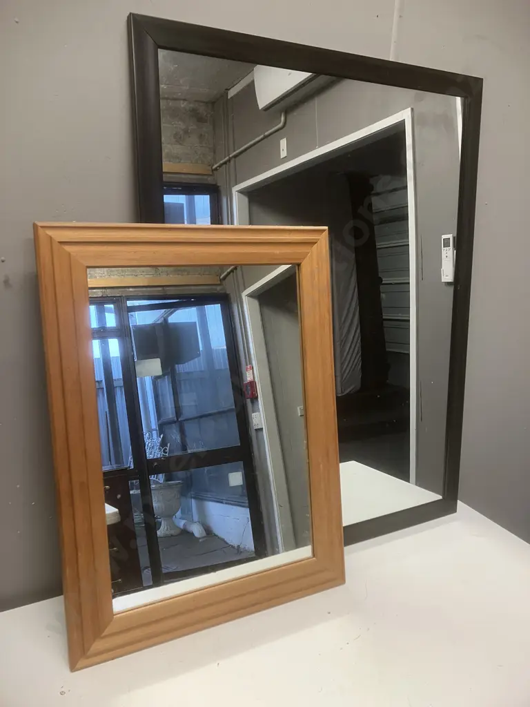 Wood Framed Wall Mirror 60 x 45cm & Wood Look Wall Mirror 86 x 66cm Image 1++