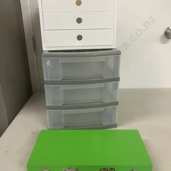 2 x Plastic Drawer Units & Wooden Case