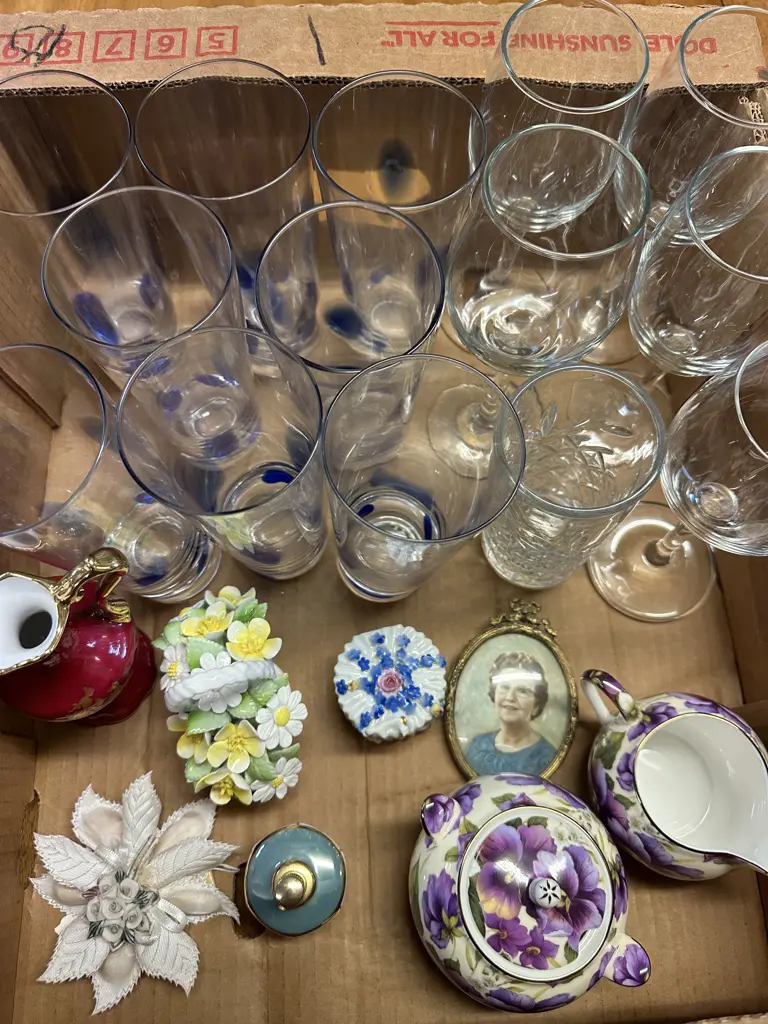 Box Lot Of Assorted Glasses, China Items Etc Image 1++