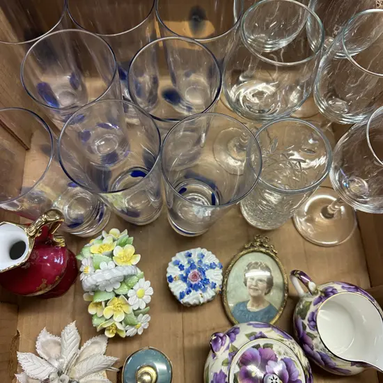 Box Lot Of Assorted Glasses, China Items Etc