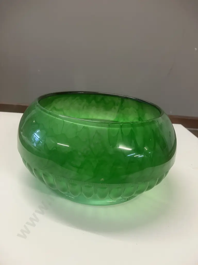 Art Deco Green Cloud Glass Bowl c1930s Image 1++