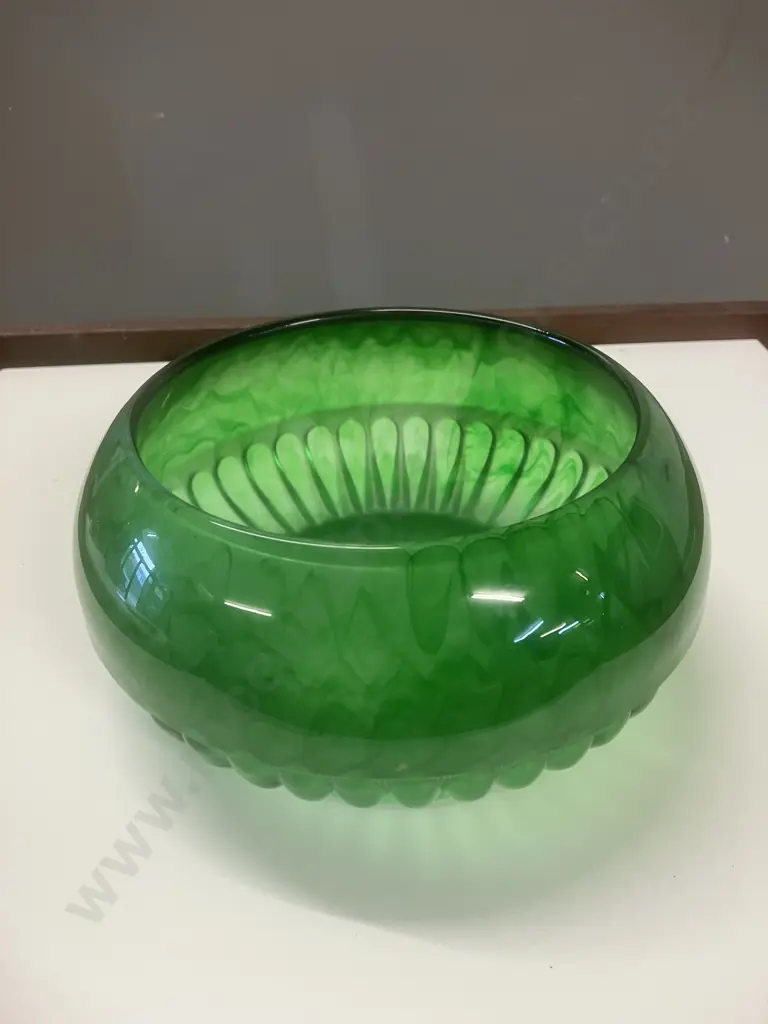 Art Deco Green Cloud Glass Bowl c1930s Image 1++