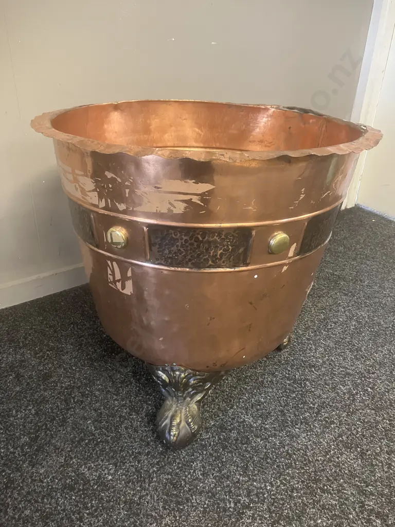 Copper Planter Stamped "J Anderson - Dunedin" With Bath Feet Base (AF). 51 x 54cm Image 1++
