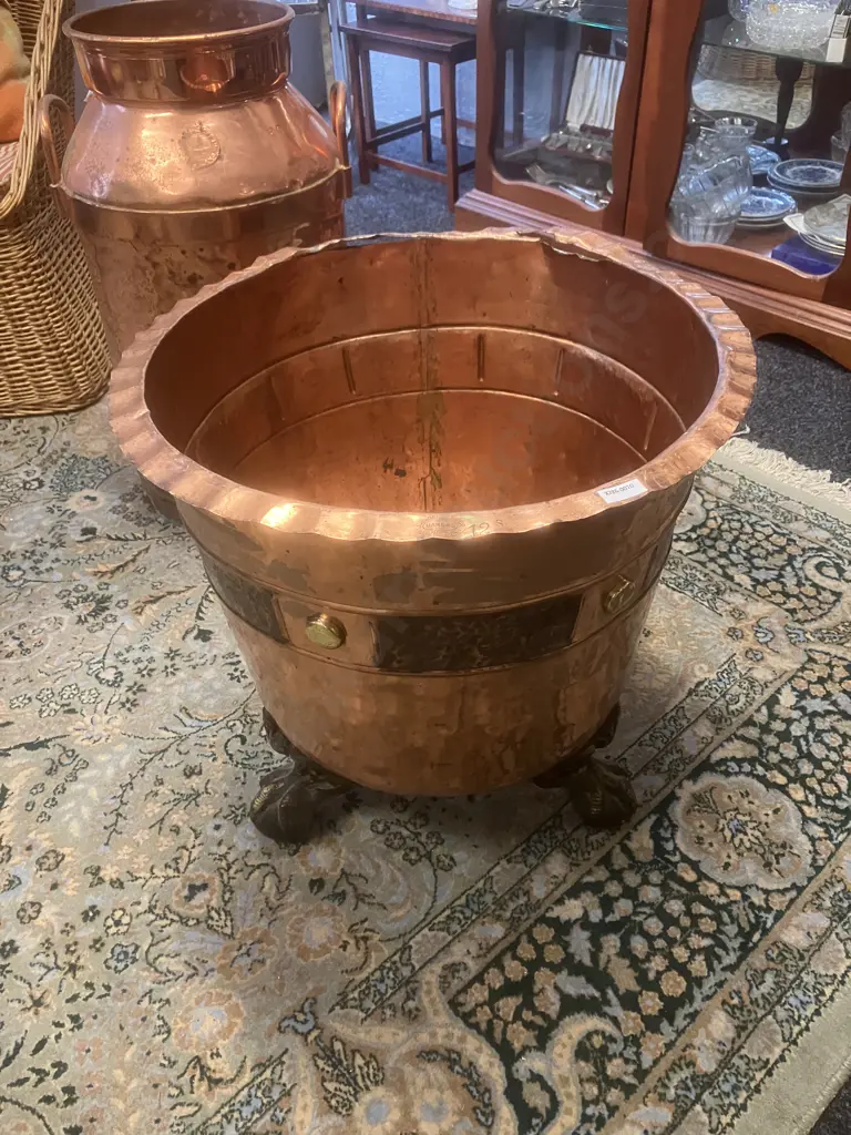 Copper Planter Stamped "J Anderson - Dunedin" With Bath Feet Base (AF). 51 x 54cm Image 1++