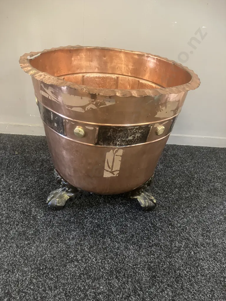 Copper Planter Stamped "J Anderson - Dunedin" With Bath Feet Base (AF). 51 x 54cm Image 1++