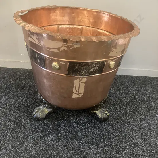 Copper Planter Stamped "J Anderson - Dunedin" With Bath Feet Base (AF). 51 x 54cm