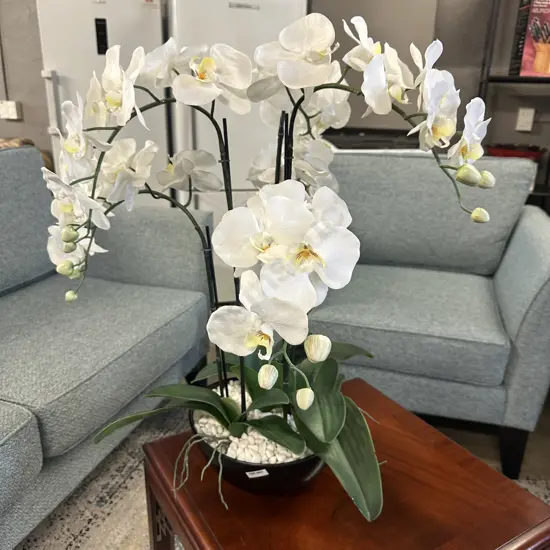 Faux Decorative Orchids In Black Pot