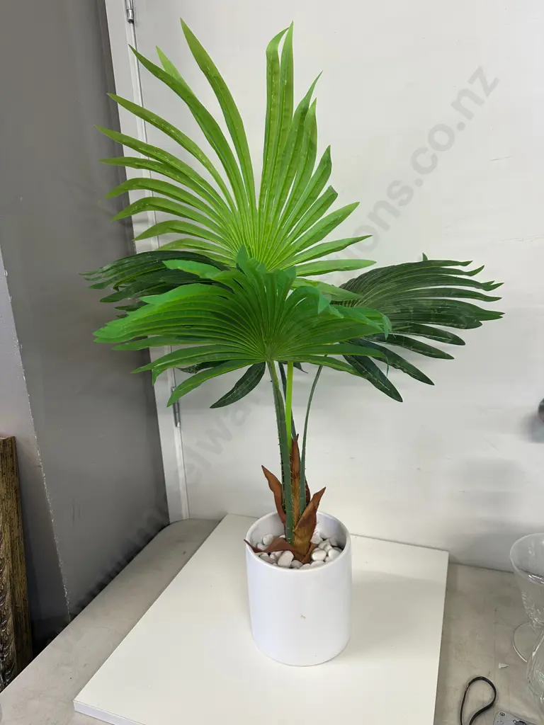 White Planter Pot With Faux Palm H85cm. Image 1++