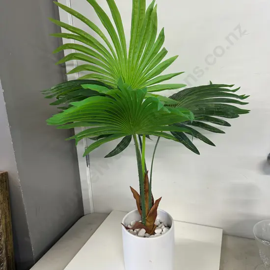 White Planter Pot With Faux Palm H85cm.