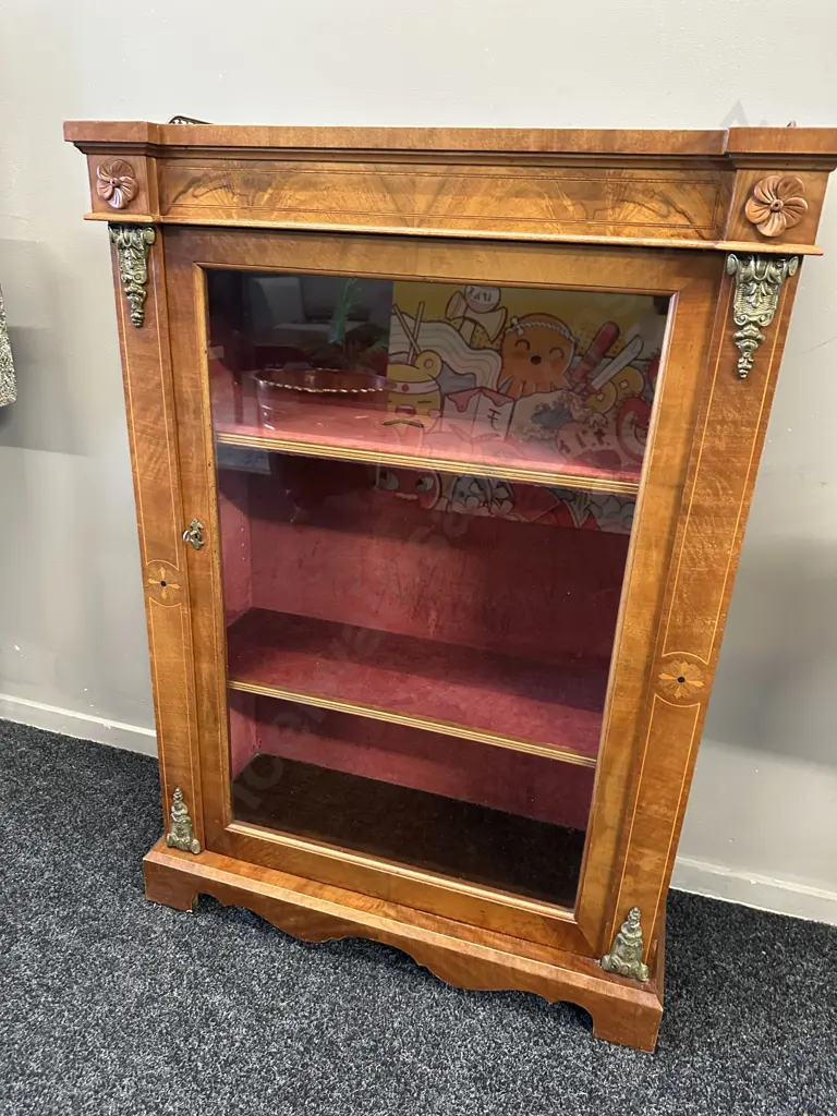 Antique English Regency Pier Cabinet in Walnut with Boxwood Inlay, c1820. With Key. H109 W76 D31cm Image 1++