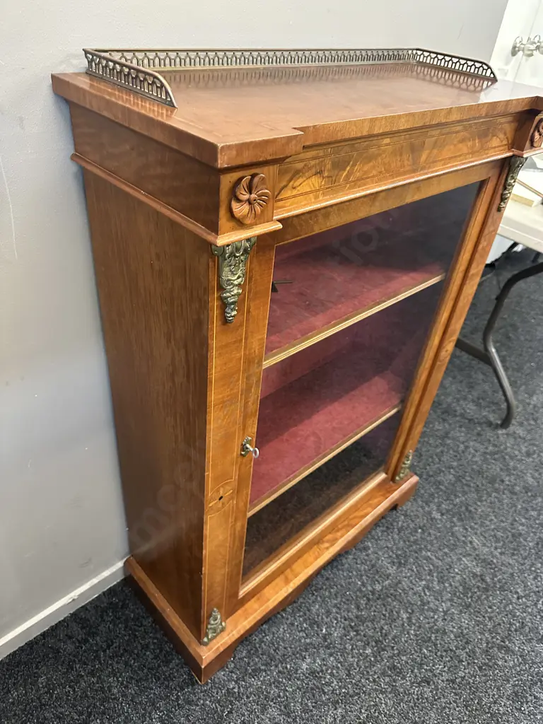 Antique English Regency Pier Cabinet in Walnut with Boxwood Inlay, c1820. With Key. H109 W76 D31cm Image 1++