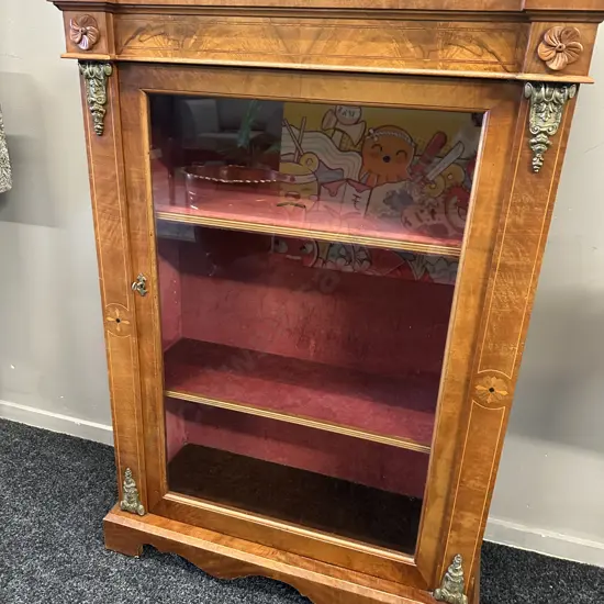 Antique English Regency Pier Cabinet in Walnut with Boxwood Inlay, c1820. With Key. H109 W76 D31cm
