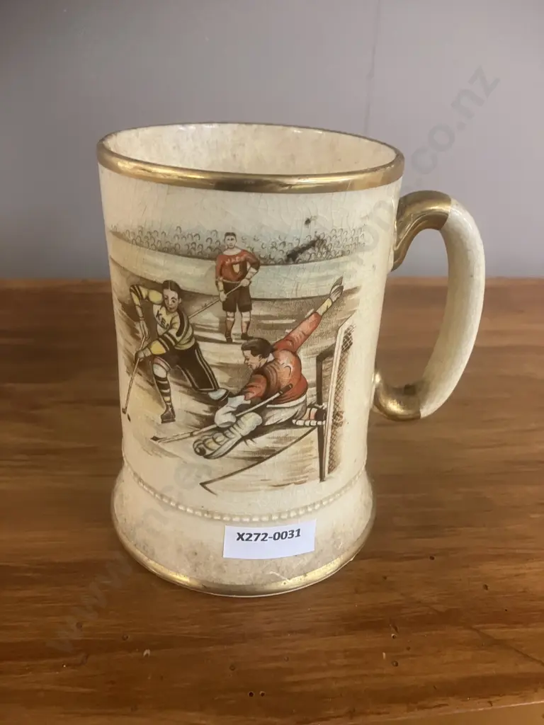 1930's Arthur Wood Sporting Series 'Ice Hockey' Earthenware Tankard. H13cm Image 1++