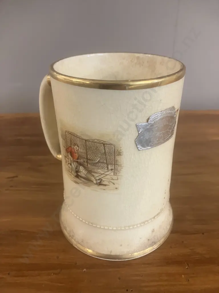 1930's Arthur Wood Sporting Series 'Ice Hockey' Earthenware Tankard. H13cm Image 1++
