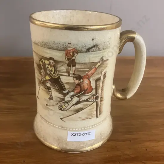 1930's Arthur Wood Sporting Series 'Ice Hockey' Earthenware Tankard. H13cm