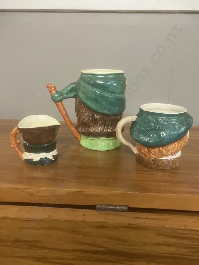 Vintage Lancaster Sandland England Character Jugs x 3 - Robin Hood, Highwayman & Jock, (1944 - 1968) Image 1++