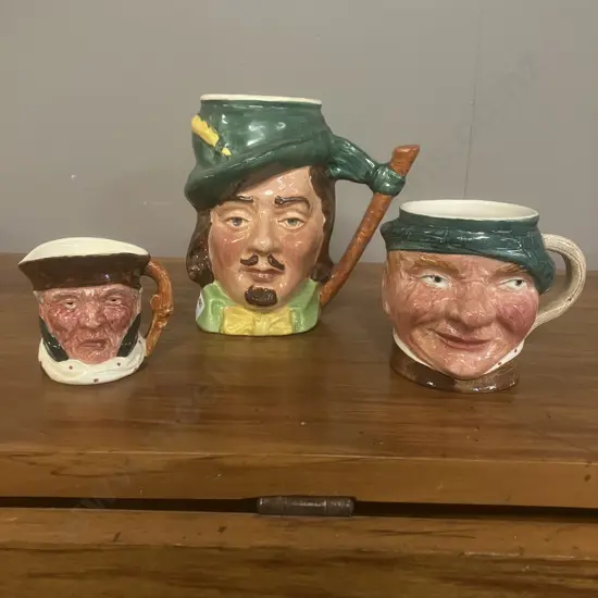 Vintage Lancaster Sandland England Character Jugs x 3 - Robin Hood, Highwayman & Jock, (1944 - 1968)