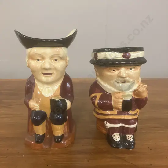 Vintage Shorter & Son Staffordshire England Toby Jugs x 2 - Beefeater & Gent Sitting, 13.5 & 12cm c1950s