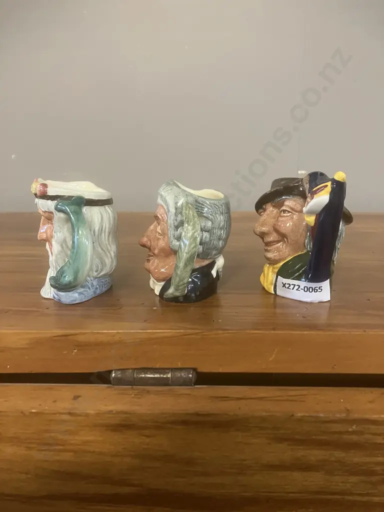 Royal Doulton Miniature Character Jugs - Punch & Judy D6596, The Lawyer D6524, Neptune D6555 Image 1++