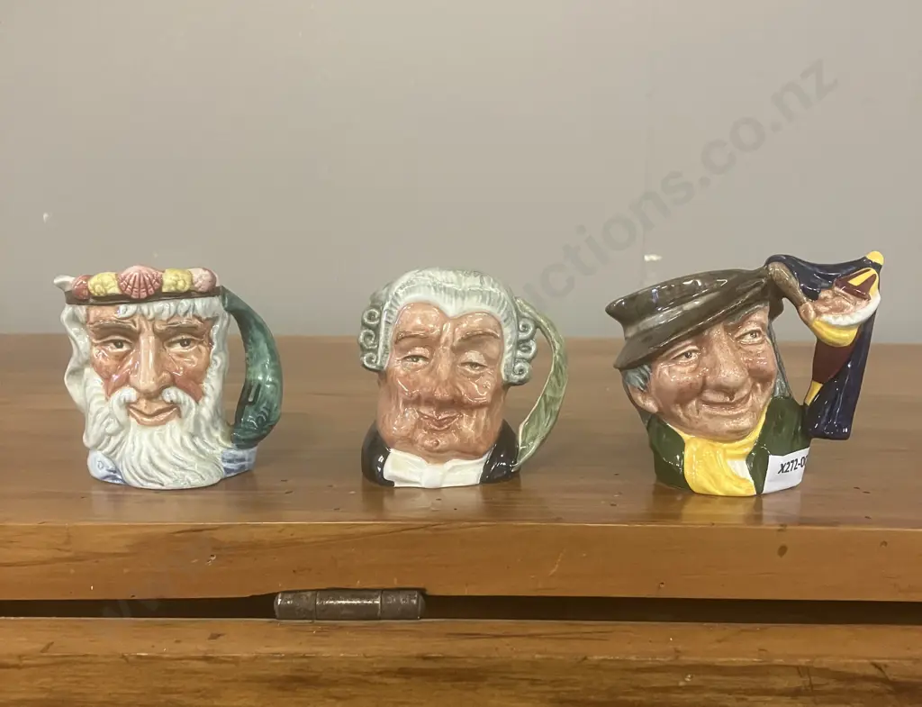 Royal Doulton Miniature Character Jugs - Punch & Judy D6596, The Lawyer D6524, Neptune D6555 Image 1++
