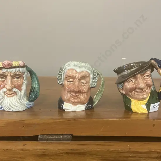 Royal Doulton Miniature Character Jugs - Punch & Judy D6596, The Lawyer D6524, Neptune D6555