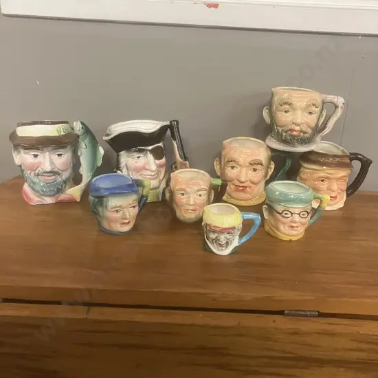 Lot of Nine Vintage 1950's Toby Mugs - Made in Japan