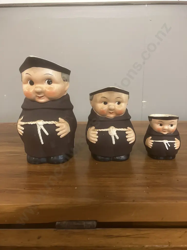 Vintage Goebel West Germany Set of Three Monk Character Jugs - Graduated 13.5 - 6cm Image 1++