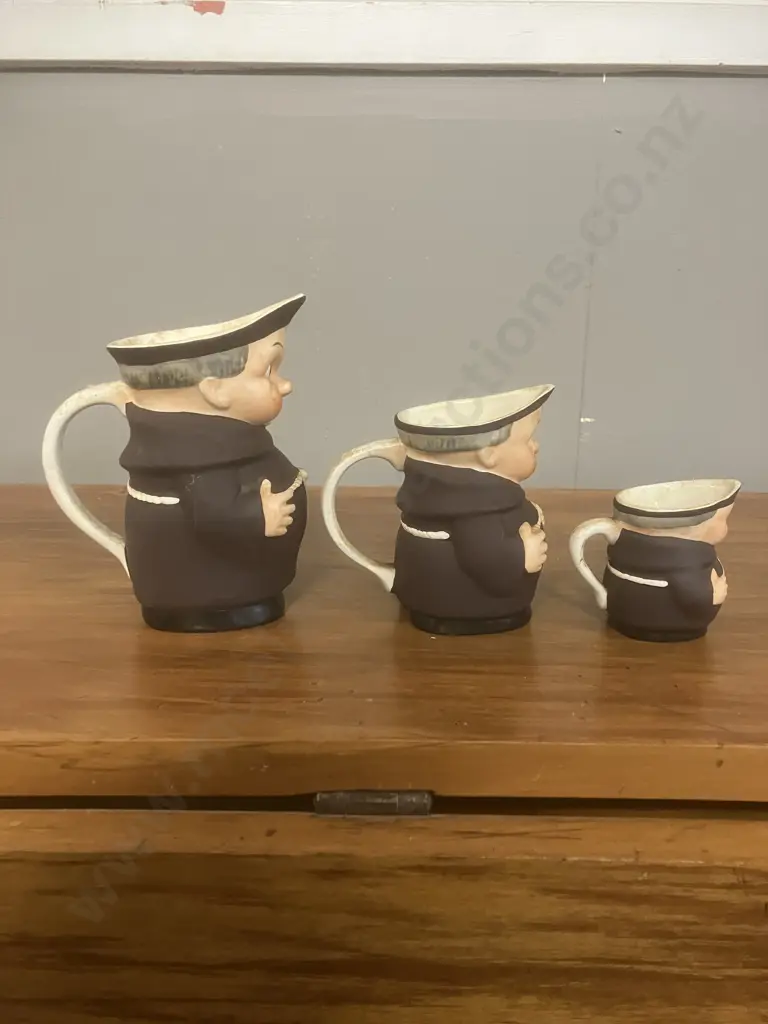 Vintage Goebel West Germany Set of Three Monk Character Jugs - Graduated 13.5 - 6cm Image 1++