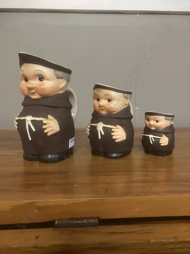 Vintage Goebel West Germany Set of Three Monk Character Jugs - Graduated 13.5 - 6cm Image 1++