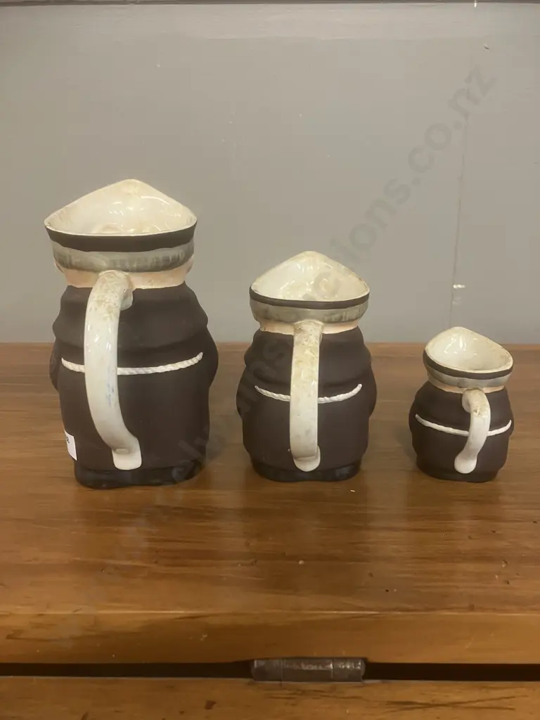 Vintage Goebel West Germany Set of Three Monk Character Jugs - Graduated 13.5 - 6cm Image 1++