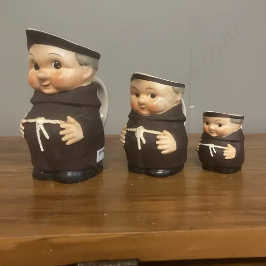 Vintage Goebel West Germany Set of Three Monk Character Jugs - Graduated 13.5 - 6cm
