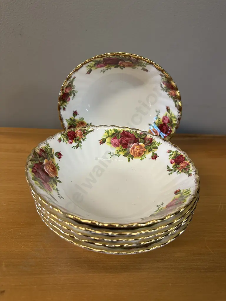 Royal Albert Old Country Roses Bone China Dessert Bowls x6 Made In England 1962-1973 Image 1++