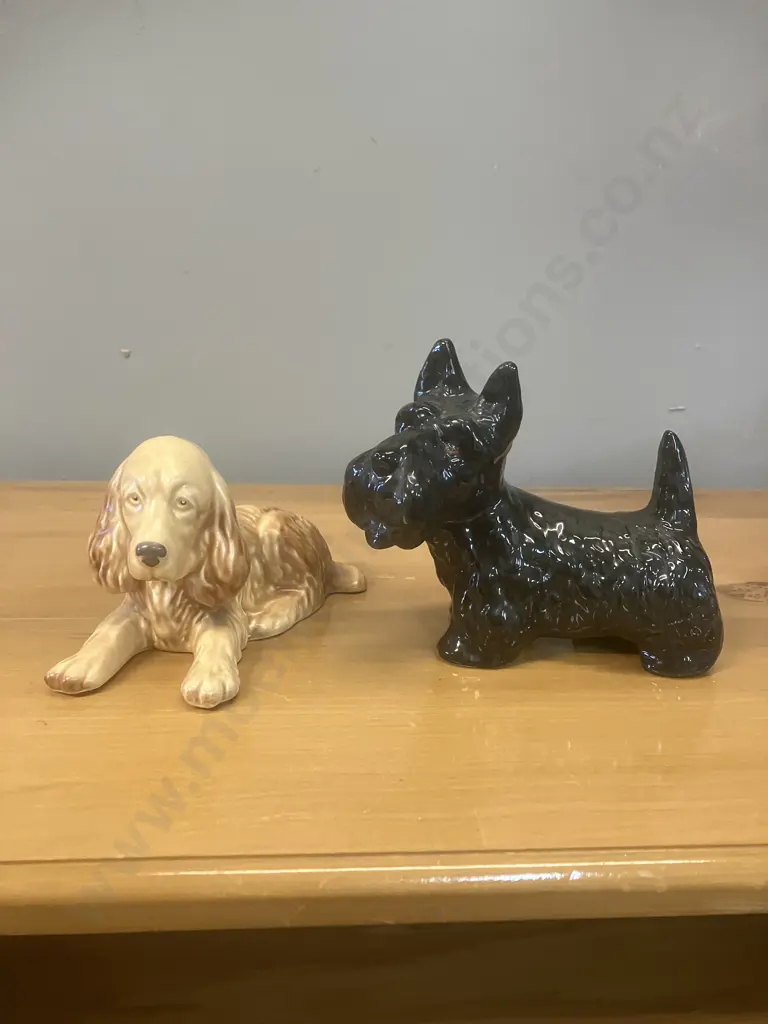 Vintage Sylva 114 Spaniel Dog Made In England & Black Ceramic Scottish Terrier Image 1++