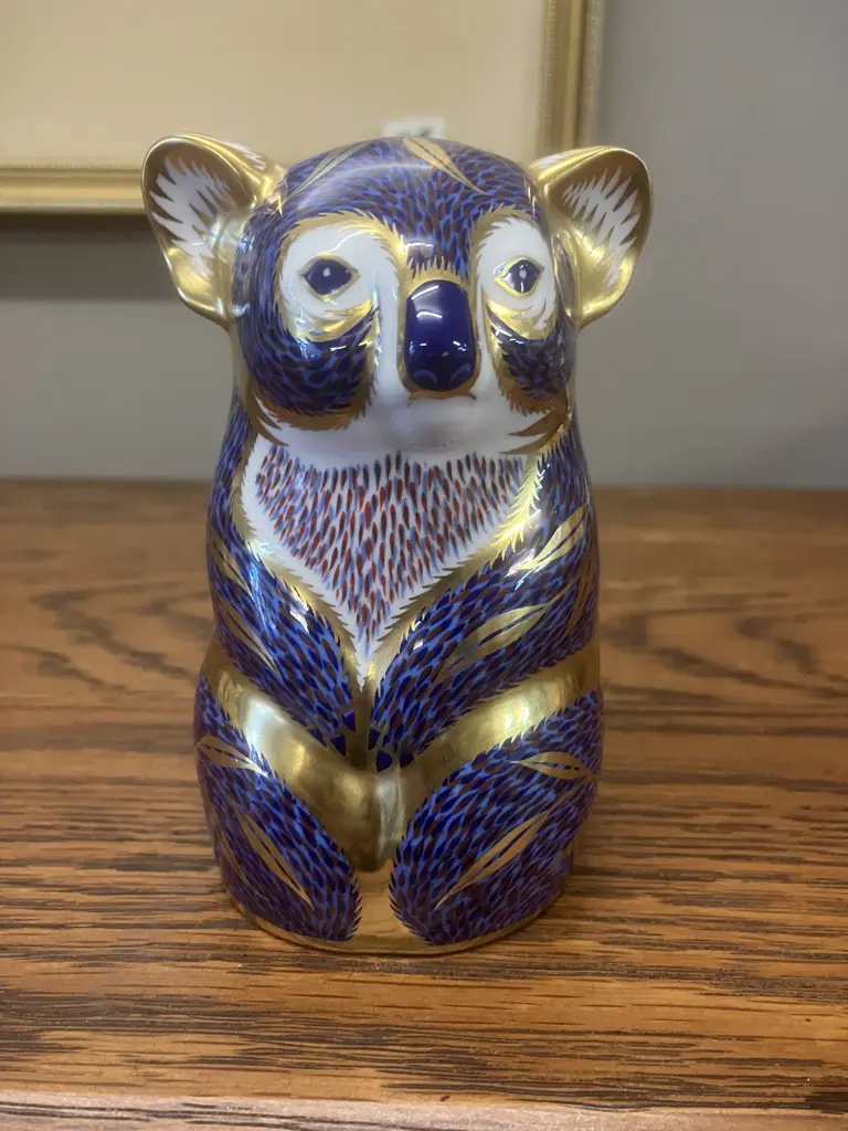 Royal Crown Derby "Koala' Paperweight 1988 22k Gold Imari Bone China, Gold Stopper Image 1++