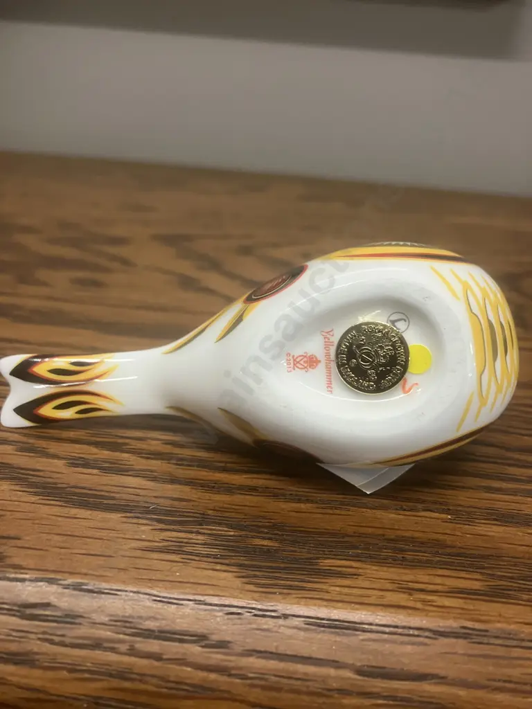 Royal Crown Derby "Yellowhammer' Paperweight 2013 22k Gold Imari Bone China, Gold Stopper Image 1++