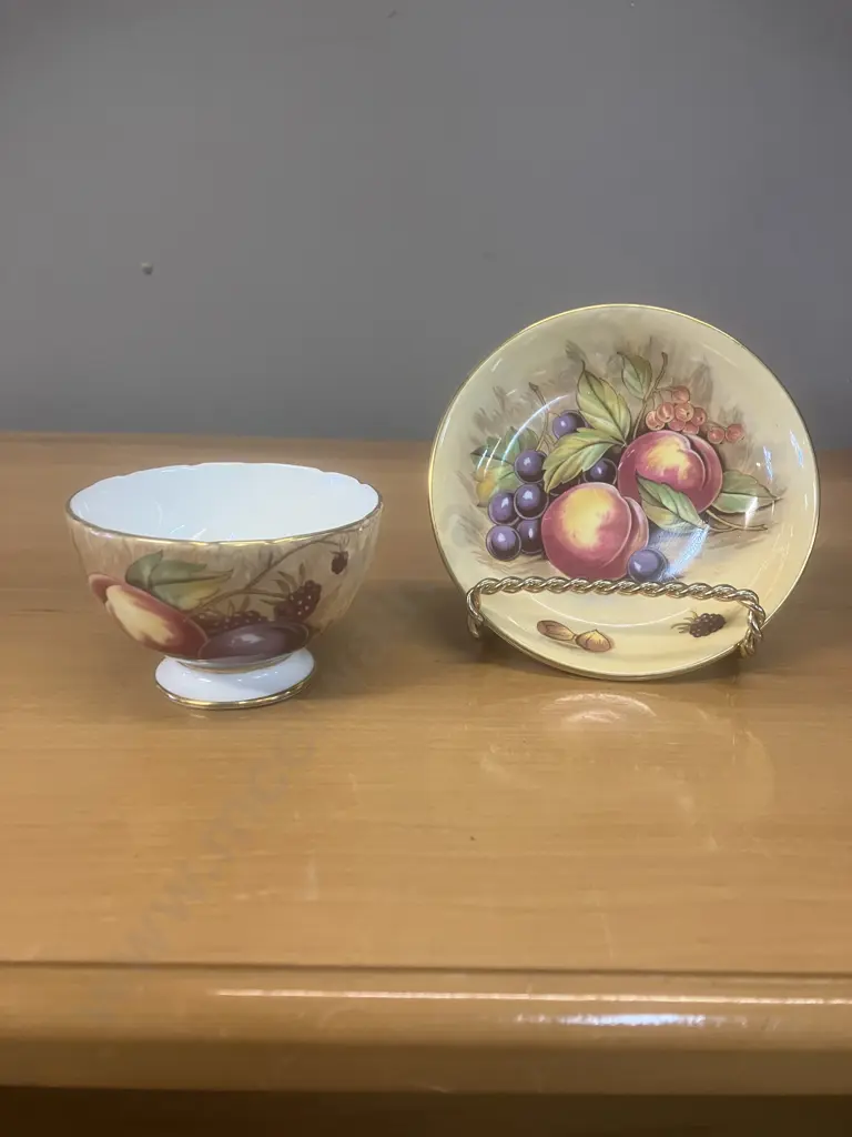 Aynsley Orchard Gold Fine Bone China Small Sugar Bowl Signed N. Brunt With Dish Signed D. Jones Image 1++