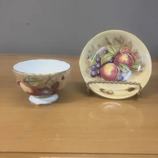 Aynsley Orchard Gold Fine Bone China Small Sugar Bowl Signed N. Brunt With Dish Signed D. Jones