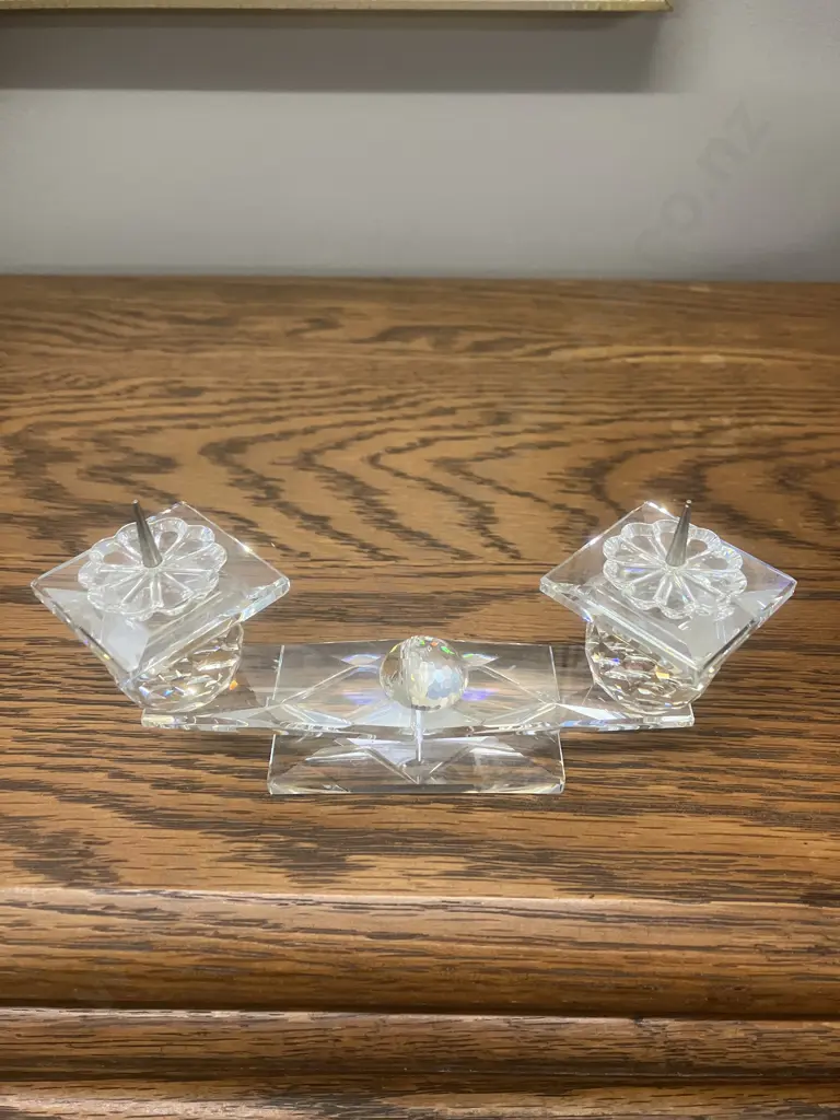 Swarovski Crystal Double Candle Holder, Pin Style - Stamped On Base Image 1++