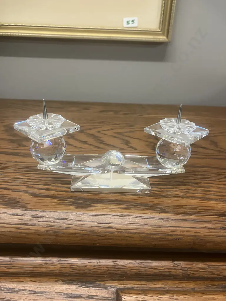 Swarovski Crystal Double Candle Holder, Pin Style - Stamped On Base Image 1++