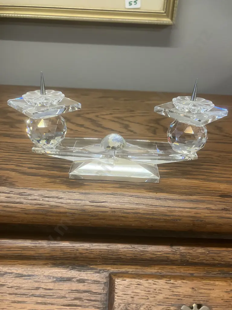 Swarovski Crystal Double Candle Holder, Pin Style - Stamped On Base Image 1++