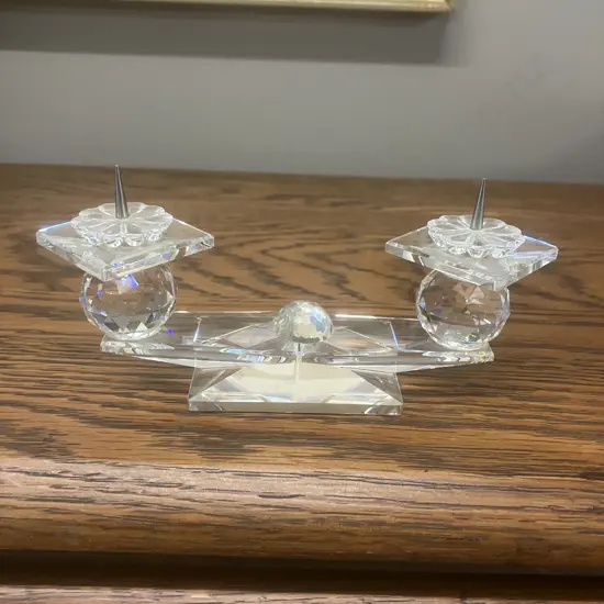 Swarovski Crystal Double Candle Holder, Pin Style - Stamped On Base