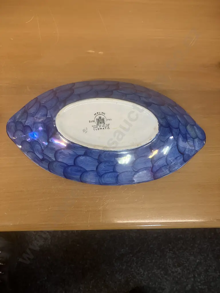 1930's Maling Clematis Pattern Oval Dish Thumbprint Blue & Round Dish Thumbprint Pink Image 1++