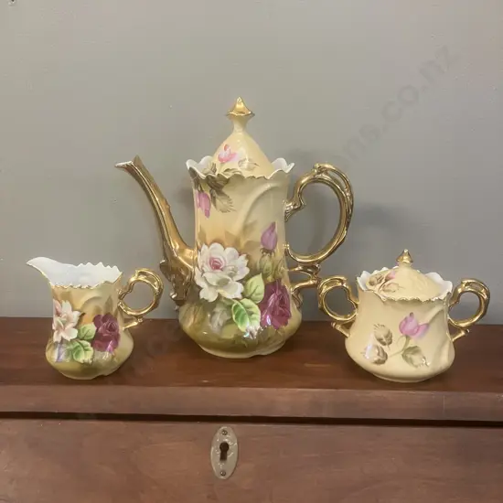 Vintage Gainsborough Japan Porcelain Coffee Pot, Creamer & Sugar Bowl (Creamer Repaired)