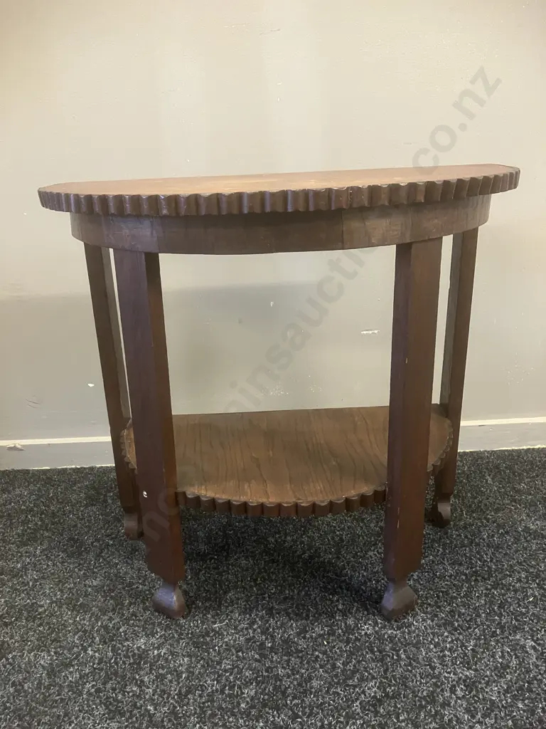 Art Deco Oak 1/2 Round Side Table. H51.5 W54 D28cm Image 1++