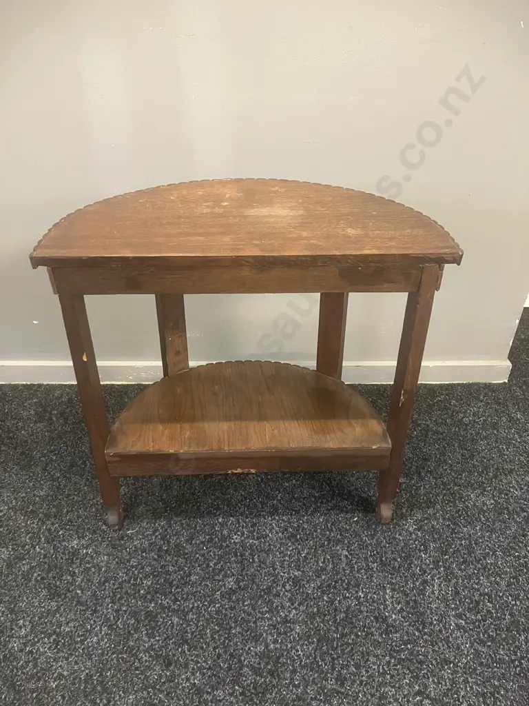 Art Deco Oak 1/2 Round Side Table. H51.5 W54 D28cm Image 1++