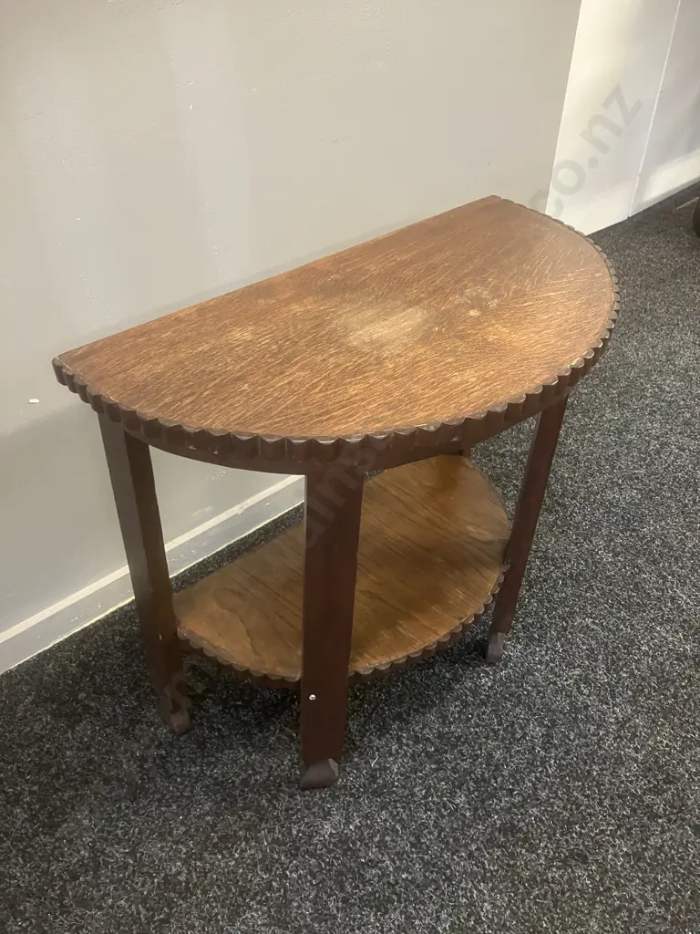 Art Deco Oak 1/2 Round Side Table. H51.5 W54 D28cm Image 1++