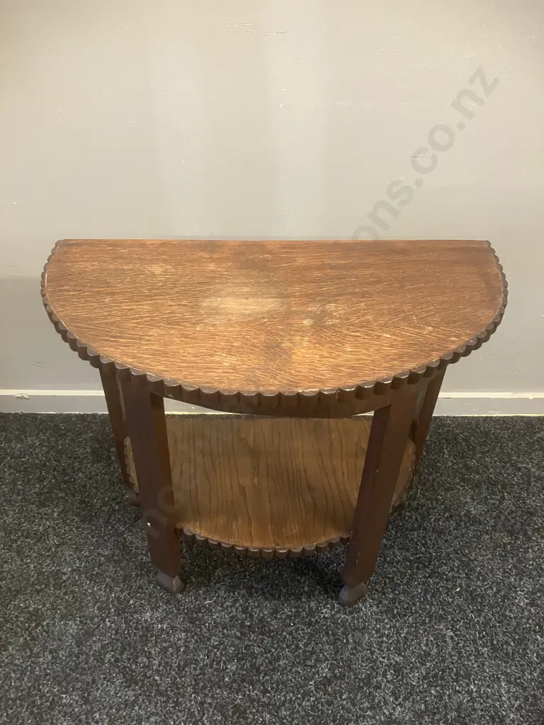 Art Deco Oak 1/2 Round Side Table. H51.5 W54 D28cm Image 1++