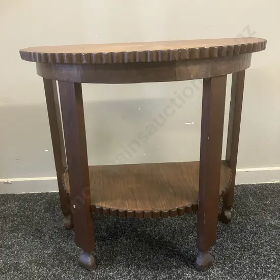 Art Deco Oak 1/2 Round Side Table. H51.5 W54 D28cm