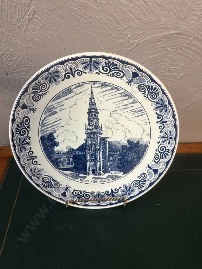 Vintage Delft Blue Ceramic Wall Plate Featuring Illustration Of The Nicuwe Kerk Haarlem Image 1++