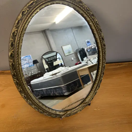 Vintage Ornate Gilded Oval Mirror 39x30cm.